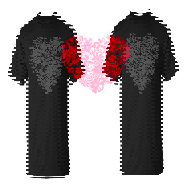 かわいい花赤いハート花のバレンタインデーの愛 Tシャツ