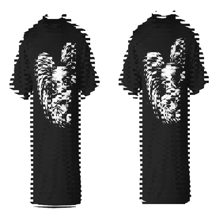 かわいい覗くパピヨン犬のグラフィック デザイン Tシャツ