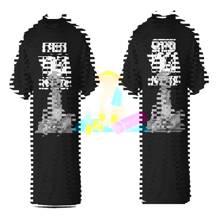 かわいい黄色いラブラドールヨガの先生が犬の子犬のためにヨガを作ります。 Tシャツ