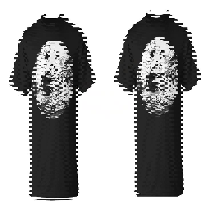 たこ焼き パンダ 水墨画 日本食 大阪 おもしろ 和風 動物 Tシャツ