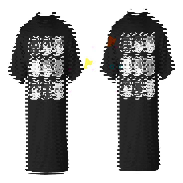 ねこ 9《ふぇいす》猫《黒・白・ハチワレ・三毛・ロシアン》【どうぶつフレンズ】顔 ゆるくて かわいい 動物 イラスト Tシャツ