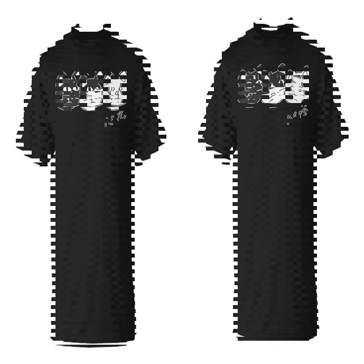 ねこさん 3 スリー Neko・Neko・Neko 黒猫・ハチワレ・白猫【どうぶつフレンズ】不機嫌猫 顔イラスト Tシャツ