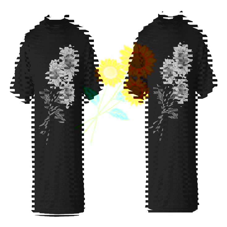 ひまわりの花束 春のフローラルガーデン 黄色の花 Tシャツ