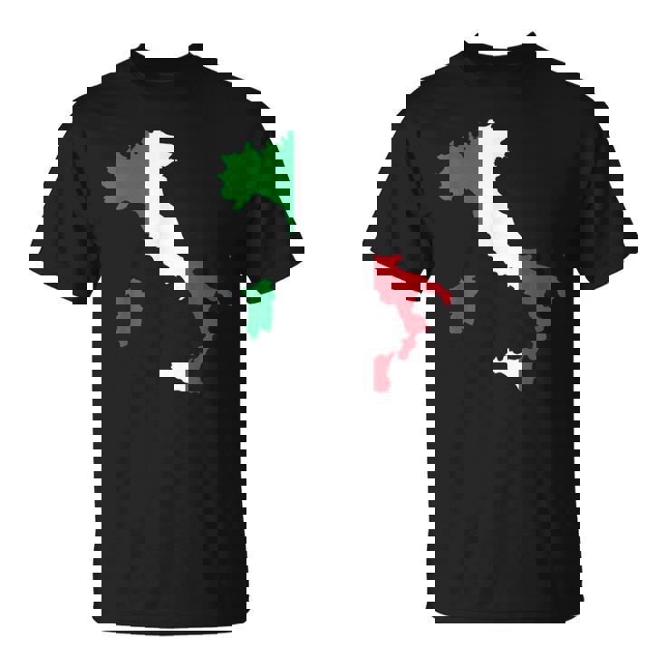 アウトライン イタリア 赤 白 緑 ストライプ 地図 Tシャツ