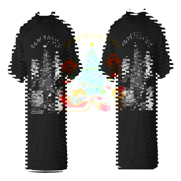 アグリー ハッピーデコピンクリスマス コーイケルホンディエ犬 ダッチデコイスパニエル犬 Tシャツ