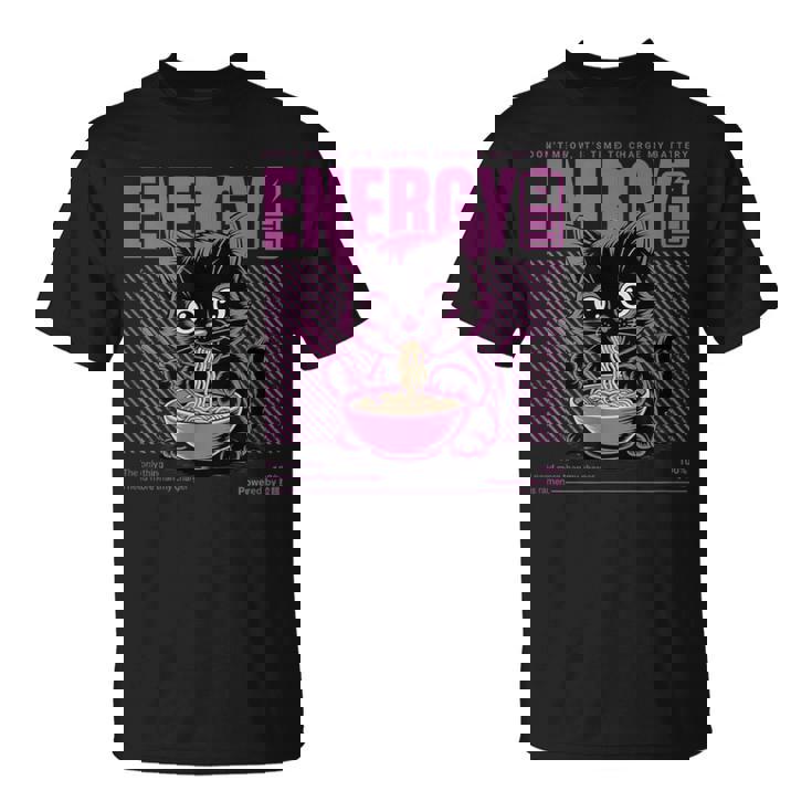 アニメ風ラーメン猫デザイン 充電と食欲のエネルギー系グラフィック Tシャツ