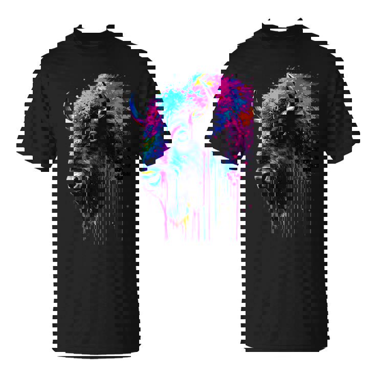 アメリカンバイソンカラーポップアート 美しいアメリカンバイソン愛好家 Tシャツ