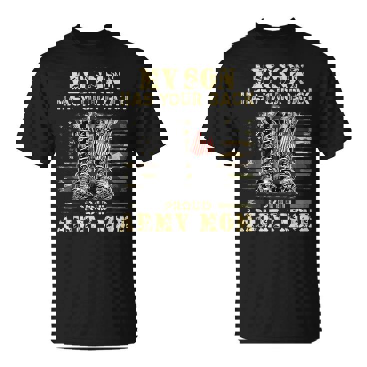 メンズ アメリカ国旗デザイン Myon Has Your Back Proud Army Mom Tシャツ