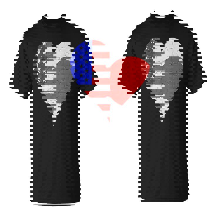 アメリカ日本国旗ハート Tシャツ
