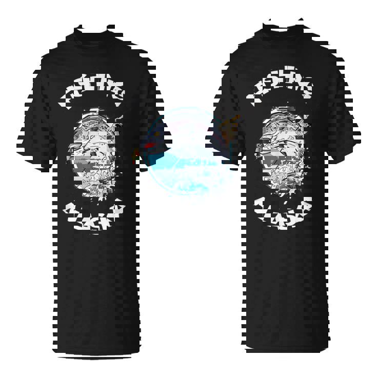 アラスカの魚アラスカの野生の鮭のお土産釣りアラスカ Tシャツ