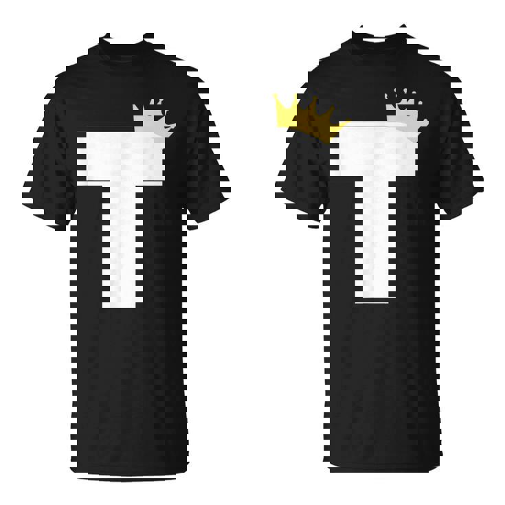 アルファベット T 大文字モノグラム イニシャル キング クイーン クラウン Tシャツ