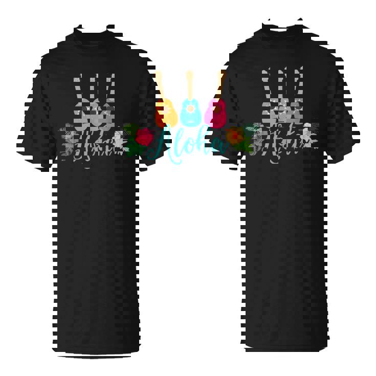 アロハシャツ ウクレレとハイビスカス柄 Tシャツ