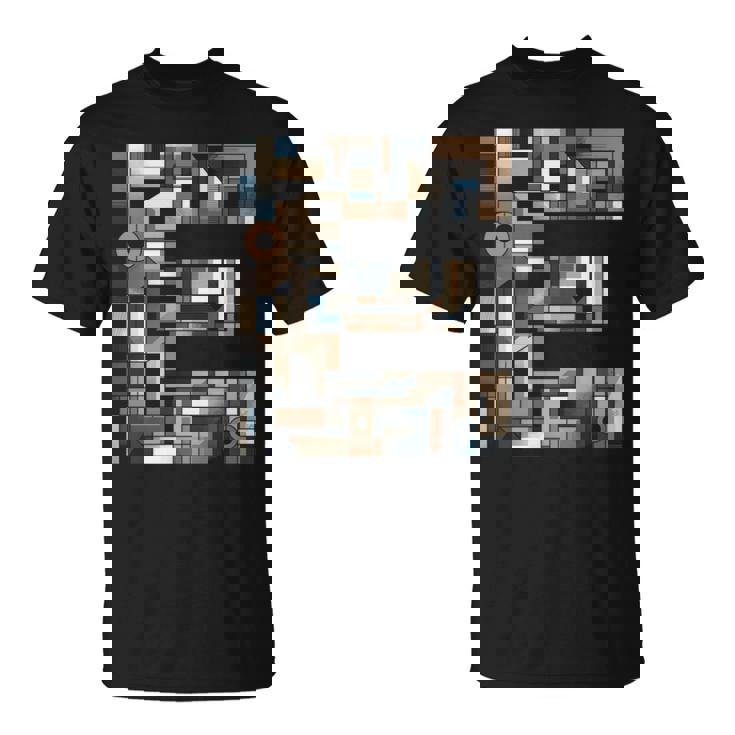 イニシャル 名前 文字 E アルファベット キュービズム アートスタイル 長袖tシャツ Tシャツ