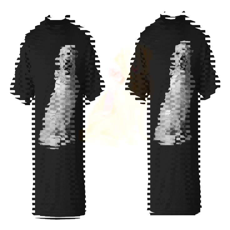 イングリッシュクリーム ゴールデンレトリバー 子犬 ピンク リボン クリーン ガール Tシャツ