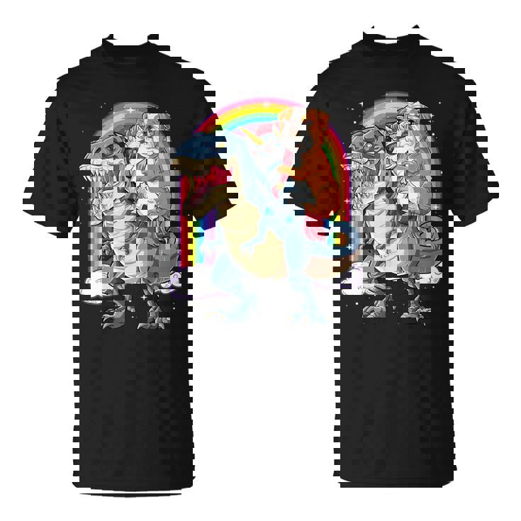 イングリッシュブルドッグ ユニコーン ライディング ダイナソー Tレックス ギフト メンズ レディース Tシャツ