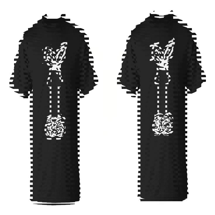 イースターエッグ付きの面白いイースターペニスウサギの耳。 Tシャツ