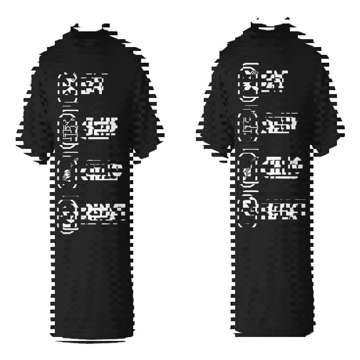 イート・スリープ・チェロ・リピート Tシャツ