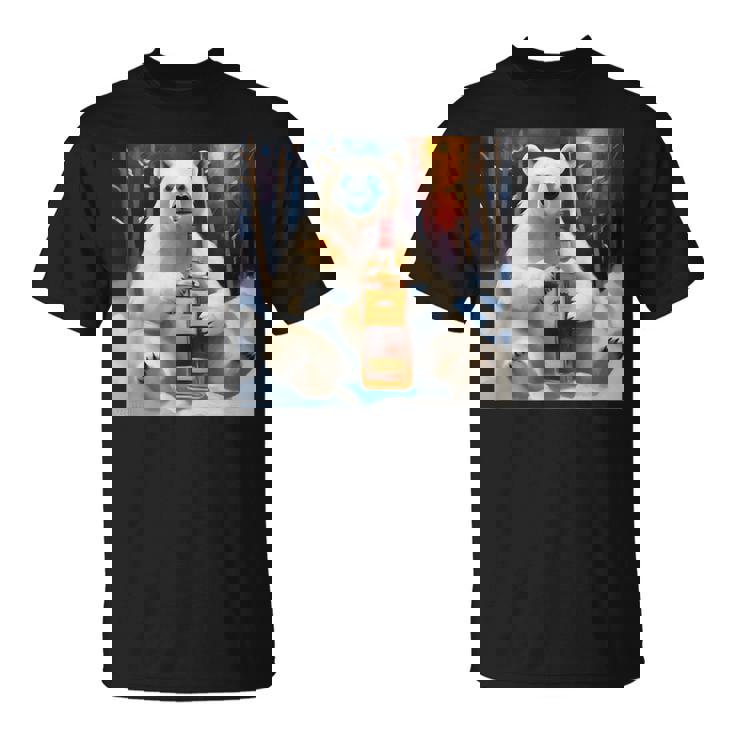 ウイスキーが飲みたいと目で訴える白熊 半袖 男女兼用 Tシャツ