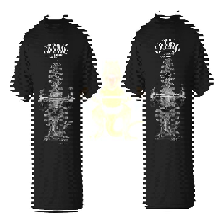 ウェイトリフティング 筋トレ バーベル やる気がないなら家に帰れ 恐竜 ティラノザウルス Tシャツ