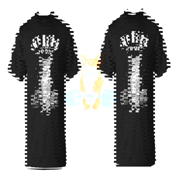 ウェルシュ・コーギー いぬ 犬 筋トレ 筋肉 バーベル ウエイトリフティング Tシャツ