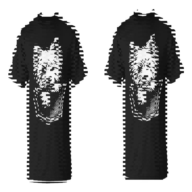 ウエスト ハイランド ホワイト テリア犬の覗くウェスティ デザイン Tシャツ