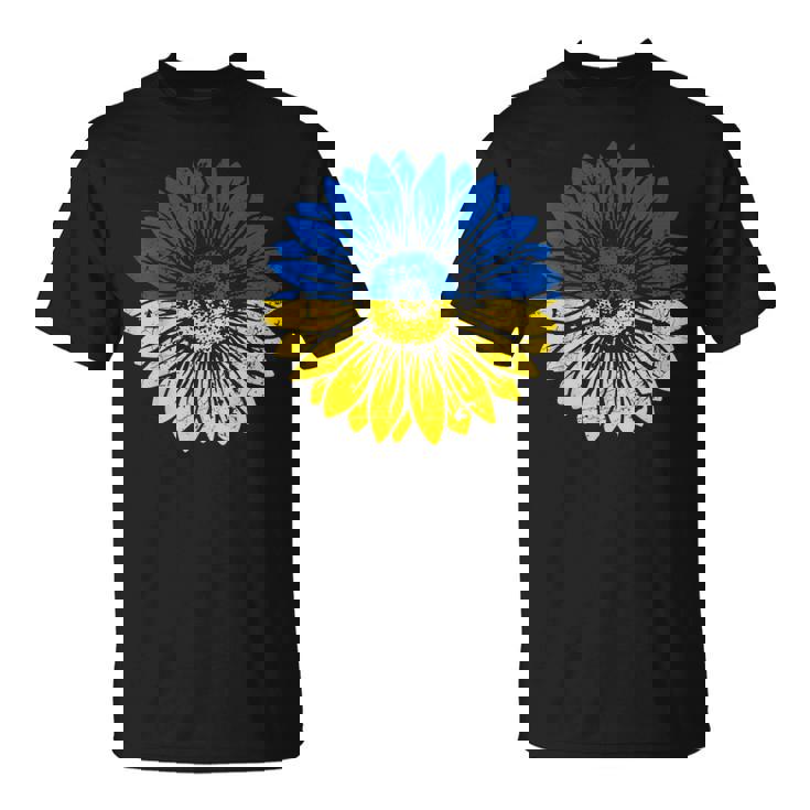 ウクライナの平和ひまわり苦しめられた青と黄色 Tシャツ