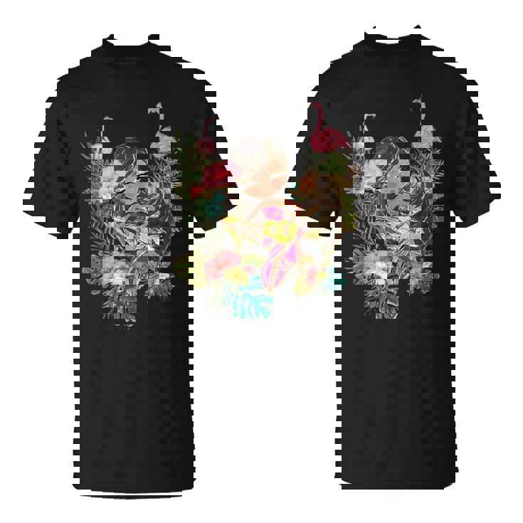 ウクレレフラガールティキバケーションハワイアンルアウビーチフラミンゴ Tシャツ