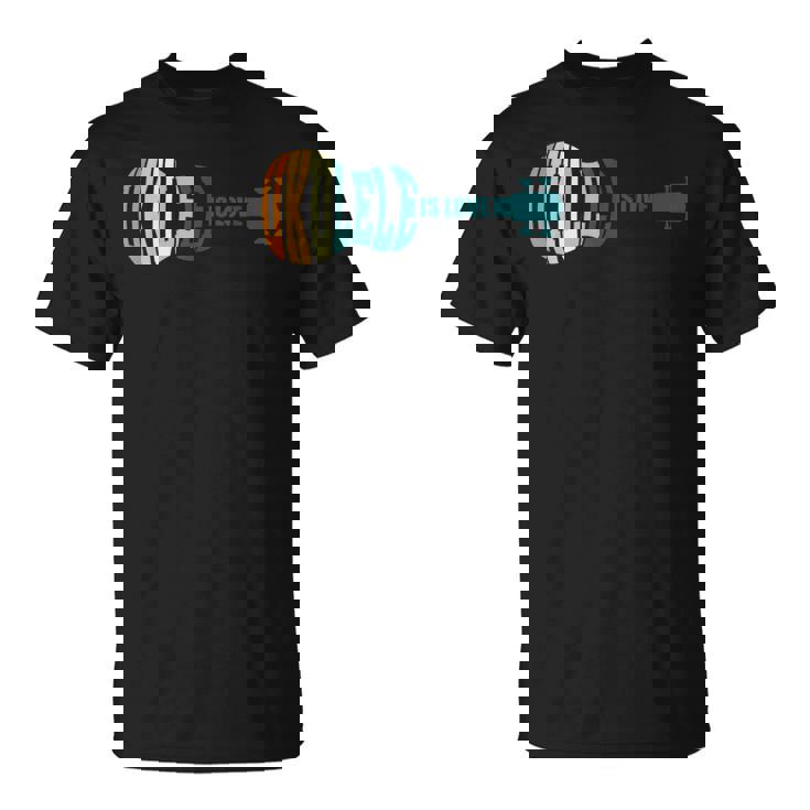 ウクレレ・イズ・ラブ アコースティック ハワイアン ミュージシャン ウクレレ アロハ ギター Tシャツ