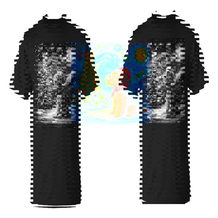 エアデール・テリア 星降る夜 クリスマス ゴッホ 犬の休日 Tシャツ