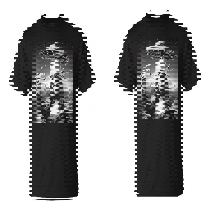 エイリアンufoモナリザと面白いセルフィー Tシャツ