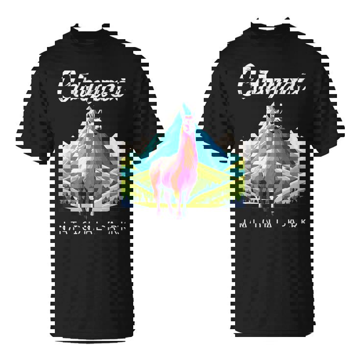 エクアドル コトパクシ国立公園 レトロ ラマ お土産 ハイキング Tシャツ