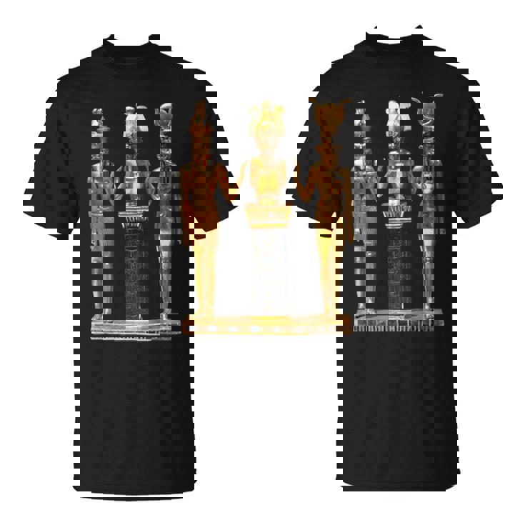 エジプト トリニティ ゴールデンホルス オシリスとイシスの像 Tシャツ