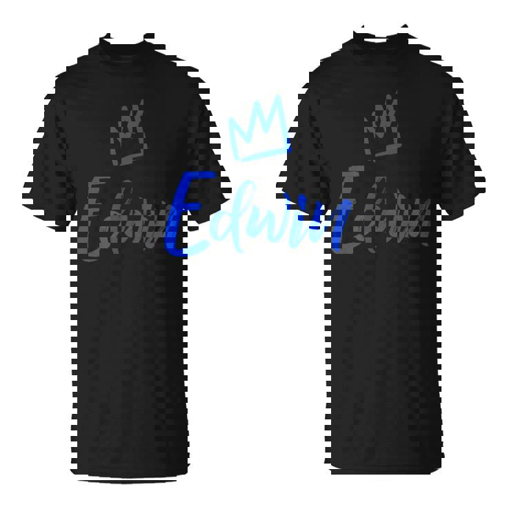 エドウィン ザ・キングブルークラウン&ネーム 男性用 エドウィンと呼ばれる Tシャツ