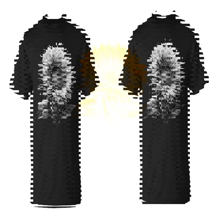エレガントなビンテージひまわり植物芸術 Tシャツ
