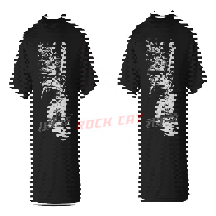 エレキギターを弾くロックキャット 面白い猫ニャーパロディショー Tシャツ