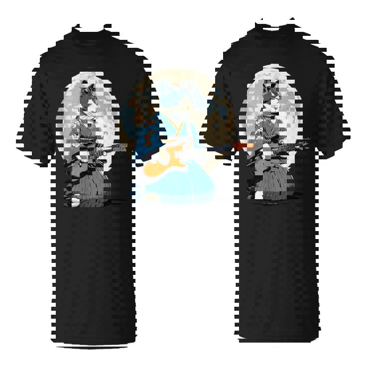 エレキギターを弾く日本猫 着物&猫ギター Tシャツ