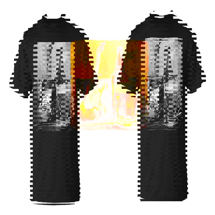 エレキギター好きのための酒とビールのロックギター Tシャツ