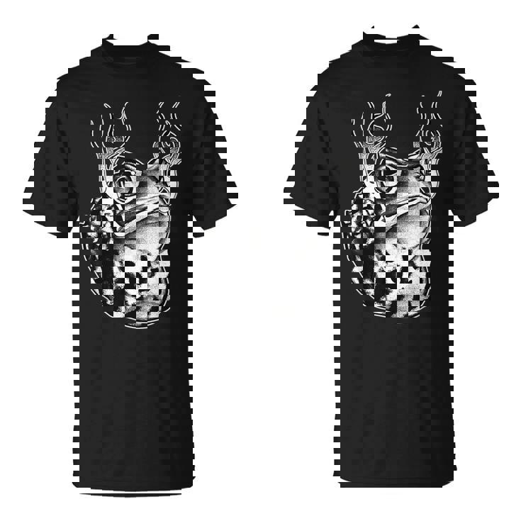 カエル ウシガエル ヒキガエル 炎 ブラックワーク Tシャツ