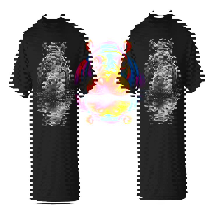 カバ カラフル アート 動物 かわいい グラフィック モチーフ カバ Tシャツ