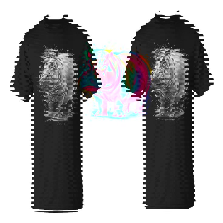 カバ 男性 女性 カラフル 水彩 カバ Tシャツ