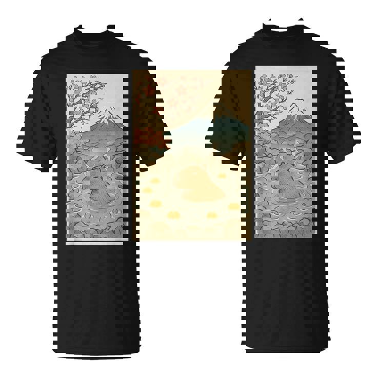 カピバラ 桜と温泉のカワイイアート Tシャツ