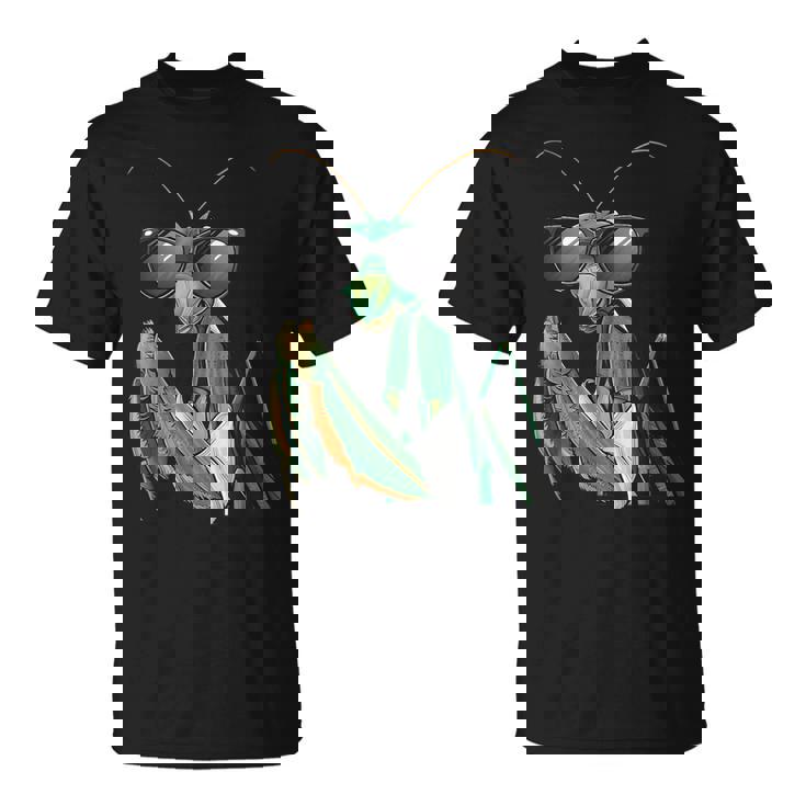 カマキリのサングラスをかぶったコスチュームファニーバグ昆虫 Tシャツ