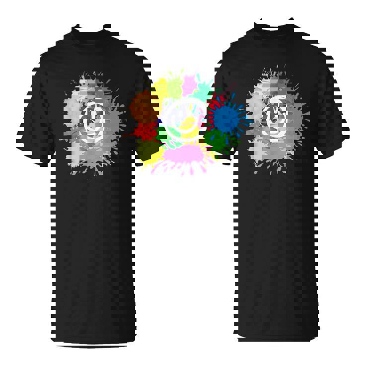 カラフル スプラッター ペイント 水彩 スマイル フェイス ユニセックス Tシャツ