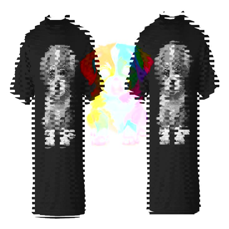 カラフルなかわいい子犬 愛らしい犬 Tシャツ