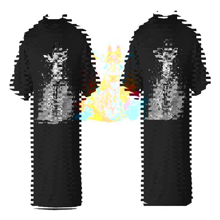 カラフルなキリン 動物 恋人 スプラッシュアート Tシャツ