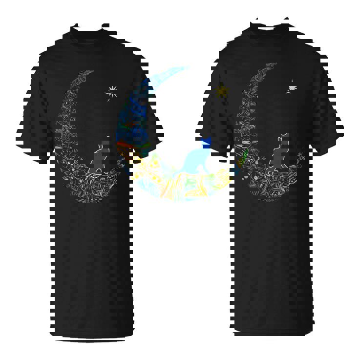 カラフルな曼荼羅三日月と猫と星 Tシャツ