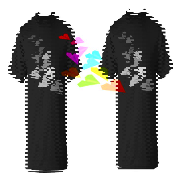 カラフルな紙飛行機デザイン 飛行機愛好家向け Tシャツ