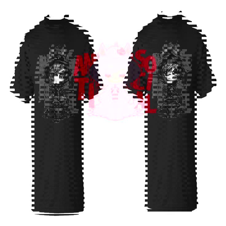 カワイイ アニメ ゴシック 猫 女の子 ちび 反社会的 メンヘラ グランジ Tシャツ