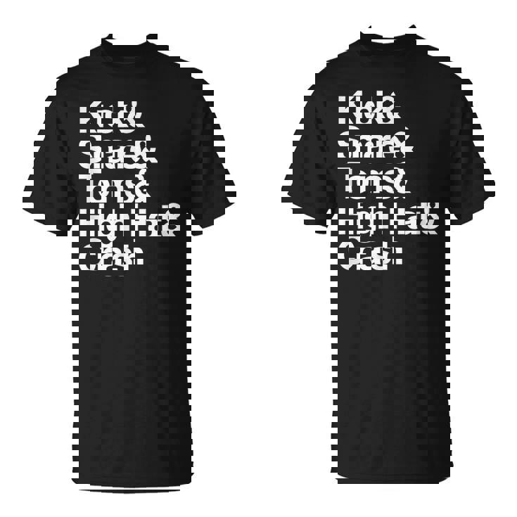 キック&スネア&トムズ&ハイハット&クラッシュドラムセットテキスト Tシャツ