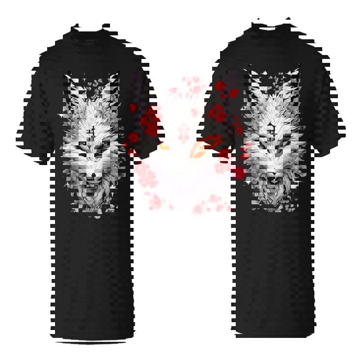 キツネ キツネ キツネ マスク アニメ カワイイ 桜 花 Tシャツ